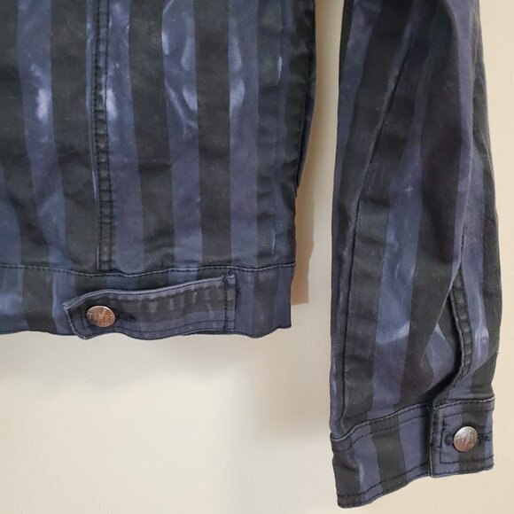 HTF Tripp NYC Blue Denim Jeans Jacket Bleached Striped Stretch Punk Emo Size S - Picture 7 of 8